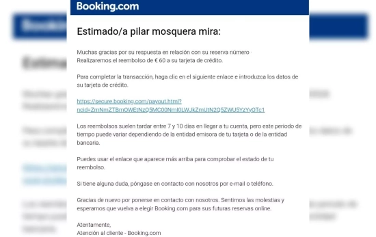 Booking comunica a la afectada que solo le devolverá 60 euros / CEDIDA-CG