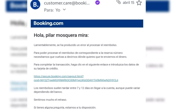 Booking comunica el error para realizar el reembolso / CEDIDA-CG