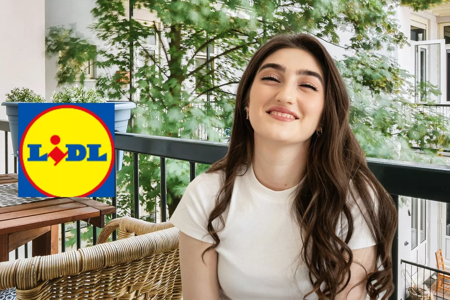 El logo de Lidl y una persona feliz con su mesa en el balcón / Fotomontaje CONSUMIDOR GLOBAL