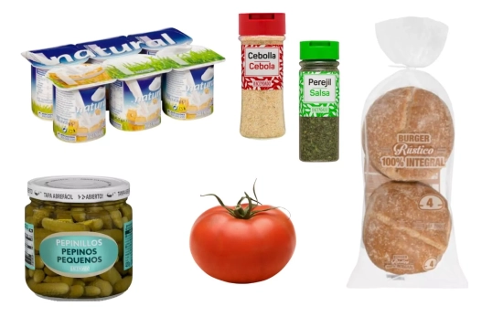 Productos saludables de Mercadona para completar la receta/ Fotomonataje