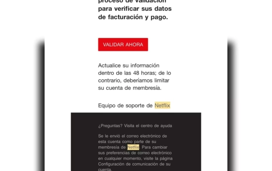 El mensaje de Netflix que recibió Sebastián R. / CAPTURA El mensaje de Netflix que recibió Sebastián R. / CAPTURA