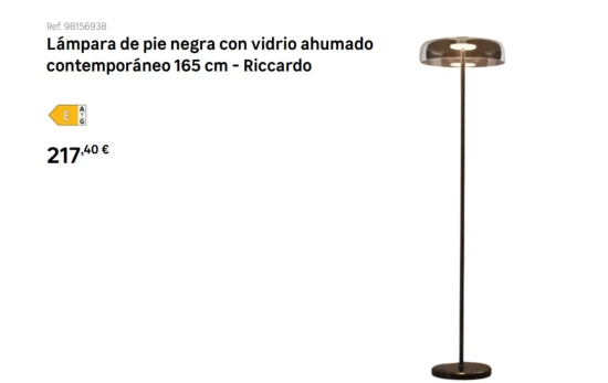 Lámpara de pie negra con vidrio ahumado/ LEROY MERLIN Lámpara de pie negra con vidrio ahumado/ LEROY MERLIN