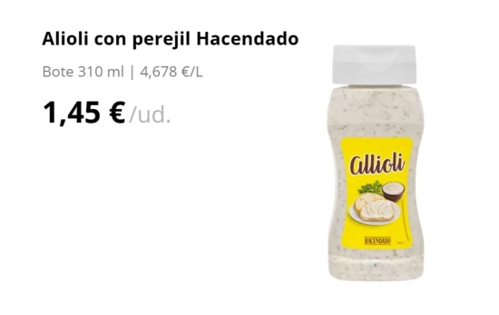Alioli con perejil Hacendado/ MERCADONA Alioli con perejil Hacendado/ MERCADONA