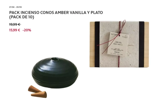PACK INCIENSO CONOS AMBER VANILLA Y PLATO (PACK DE 10)/ ZARA HOME