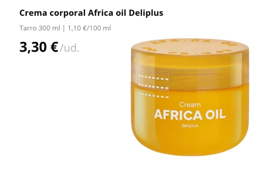 Crema corporal Africa oil Deliplus/ MERCADONA