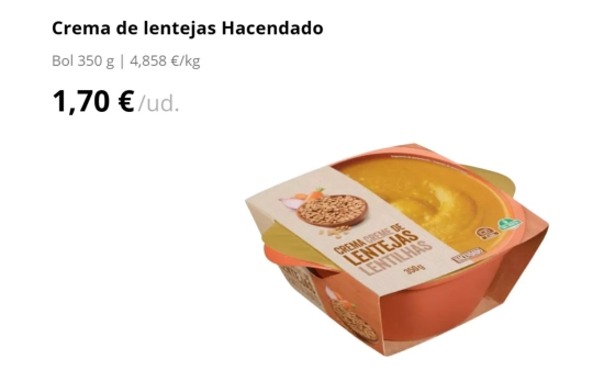 Crema de lentejas Hacendado/ MERCADONA