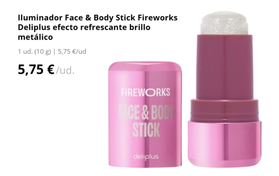 Iluminador Face & Body Stick Fireworks Deliplus efecto refrescante brillo metálico/ MERCADONA Iluminador Face & Body Stick Fireworks Deliplus efecto refrescante brillo metálico/ MERCADONA