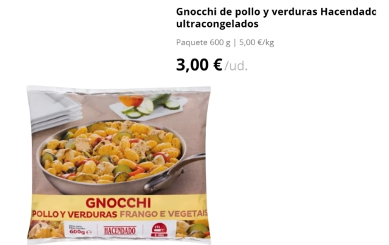 Gnocchi de pollo y verduras Hacendado ultracongelados/ MERCADONA Gnocchi de pollo y verduras Hacendado ultracongelados/ MERCADONA
