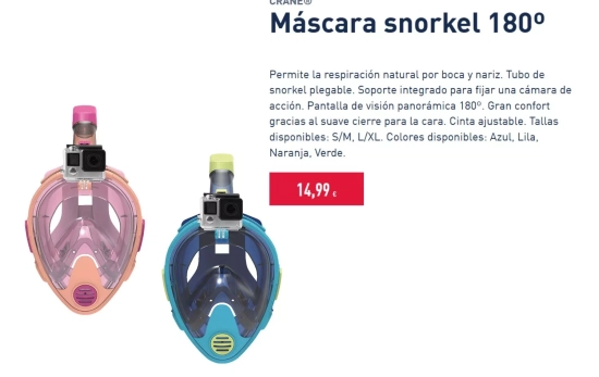Máscara snorkel 180º/ ALDI Máscara snorkel 180º/ ALDI