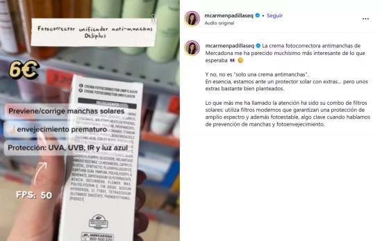 Efectos de la crema facial fotocorrector unificador anti-manchas / @Instagram Efectos de la crema facial fotocorrector unificador anti-manchas / @Instagram
