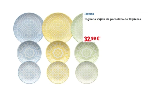 Tognana Vajilla de porcelana de 18 piezas/ LIDL