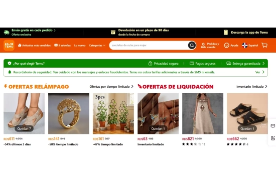 Página web de Temu