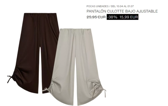 PANTALÓN CULOTTE BAJO AJUSTABLE/ ZARA PANTALÓN CULOTTE BAJO AJUSTABLE/ ZARA