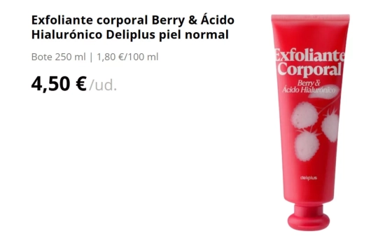 Exfoliante corporal Berry & Ácido Hialurónico Deliplus piel normal/ MERCADONA