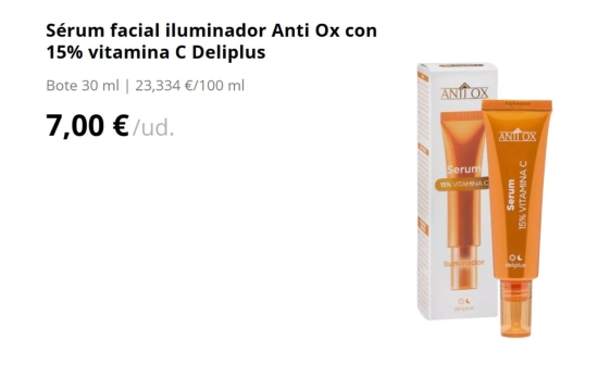 Sérum facial iluminador Anti Ox con 15% vitamina C Deliplus/ MERCADONA