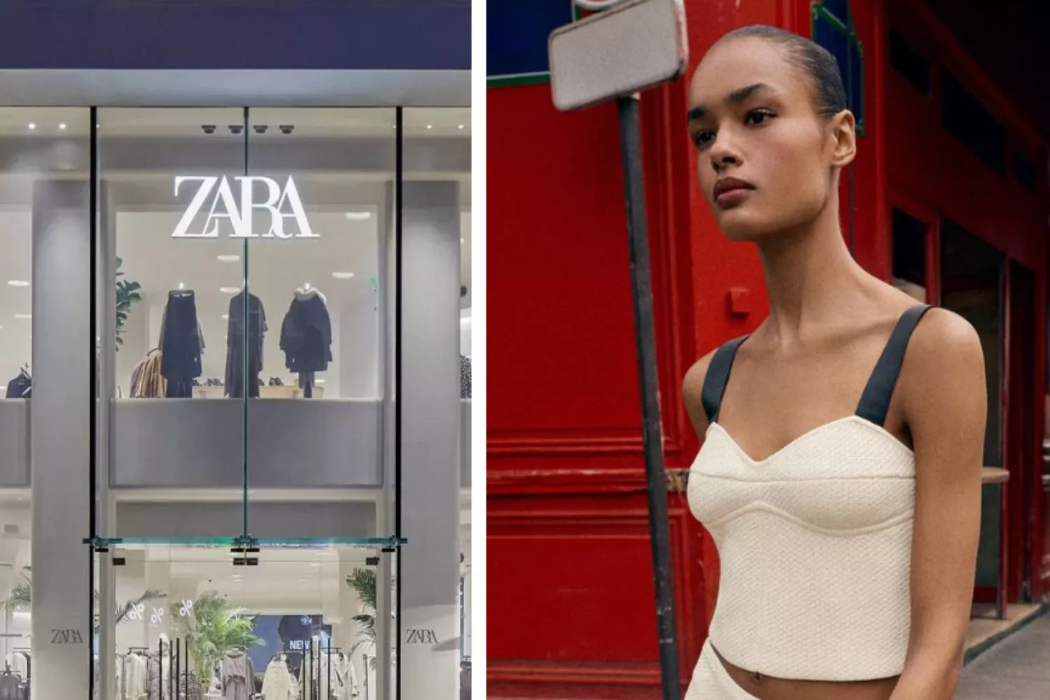 Una tienda de Zara y una mujer con las nuevas prendas de moda / Fotomontaje Consumidor Global