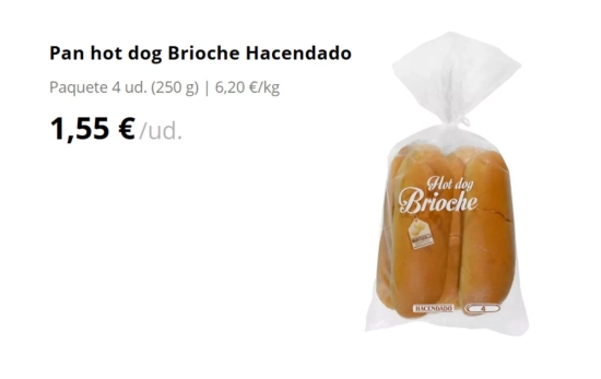 Pan hot dog Brioche Hacendado/ MERCADONA Pan hot dog Brioche Hacendado/ MERCADONA