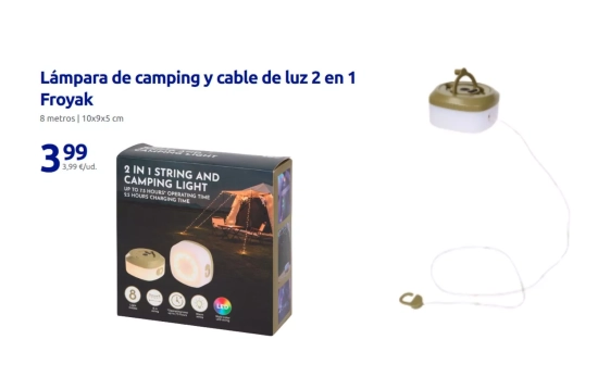 Lámpara de camping y cable de luz 2 en 1 Froyak/ ACTION