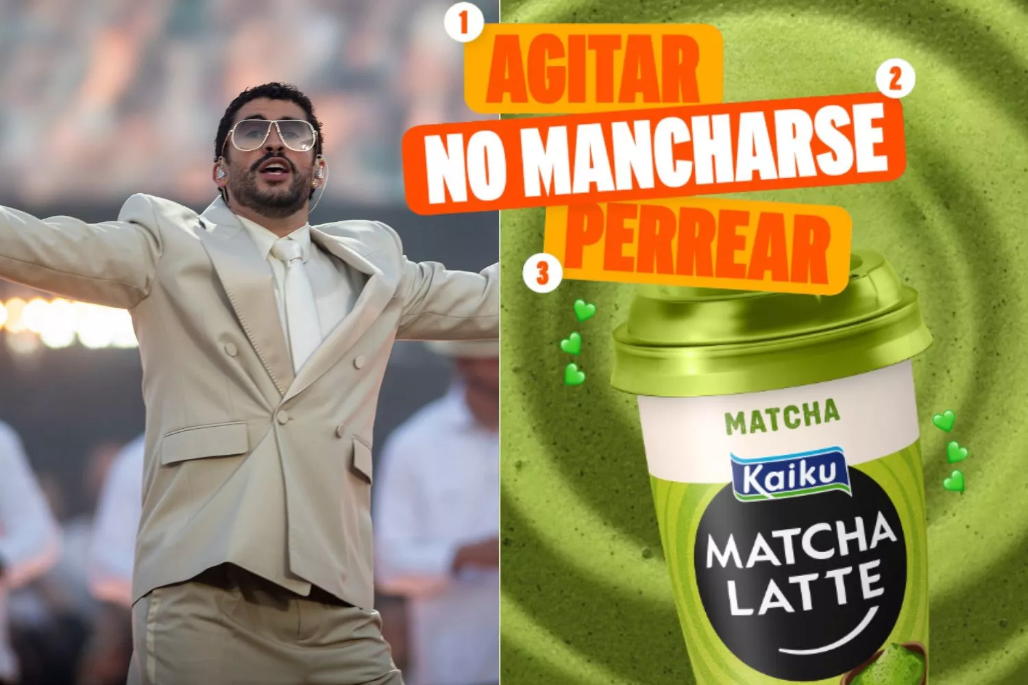 Kaiku Matcha Latte y Bad Bunny durante uno de sus conciertos en Madrid / Fotomontaje CONSUMIDOR GLOBAL