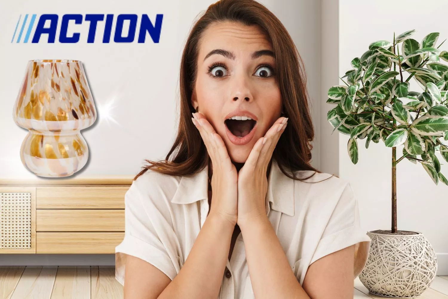 La lámpara de vidrio de Action y una consumidora / Fotomontaje CONSUMIDOR GLOBAL