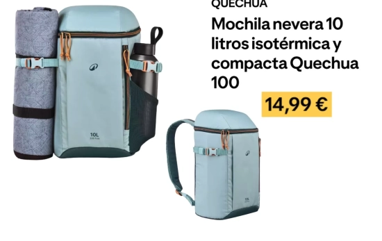 Mochila nevera 10 litros isotérmica y compacta Quechua/ DECATHLON Mochila nevera 10 litros isotérmica y compacta Quechua/ DECATHLON