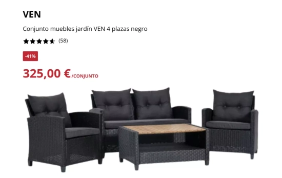 Conjunto muebles jardín VEN 4 plazas negro / JYSK