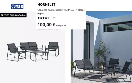 HORNSLET Conjunto muebles jardín HORNSLET 4 plazas negro/ JYSK