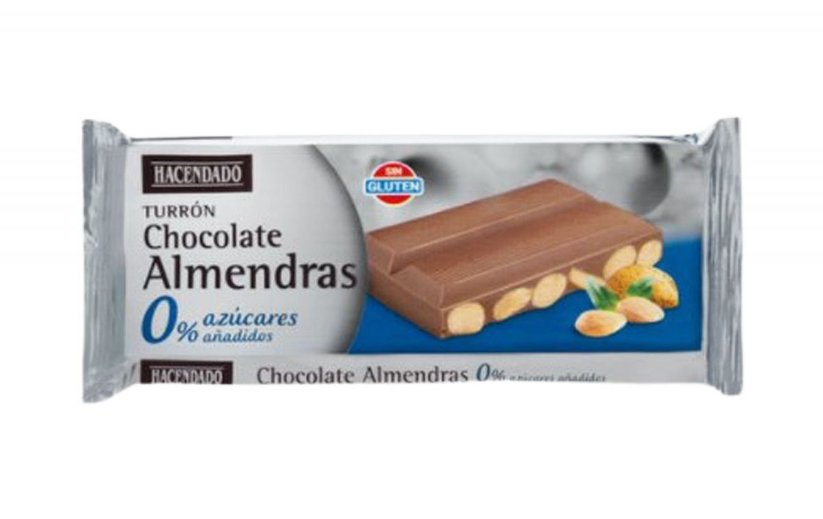 Turrón de chocolate con almendras Hacendado 0% sin azúcares añadidos / MERCADONA