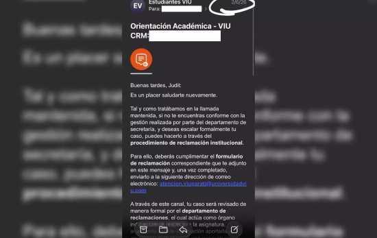 VIU le facilita a la estudiante un correo para trasladar el caso / CEDIDA - FOTOMONTAJE CG VIU le facilita a la estudiante un correo para trasladar el caso / CEDIDA - FOTOMONTAJE CG