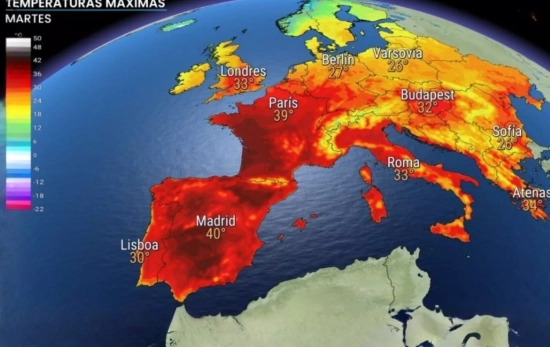Mapa térmico de la ola de calor que se está viviendo en Europa/ ELTIEMPO.ES Mapa térmico de la ola de calor que se está viviendo en Europa/ ELTIEMPO.ES