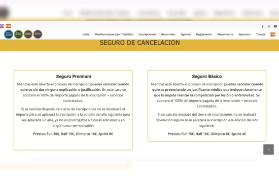 Seguro de cancelación que ofrecía Mediterranean Epic antes del cambio de terminología / Captura propia Seguro de cancelación que ofrecía Mediterranean Epic antes del cambio de terminología / Captura propia