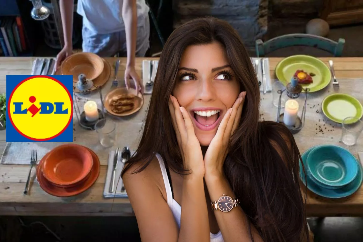 Una consumidora y la vajilla rebajada de Lidl / Fotomontaje CONSUMIDOR GLOBAL