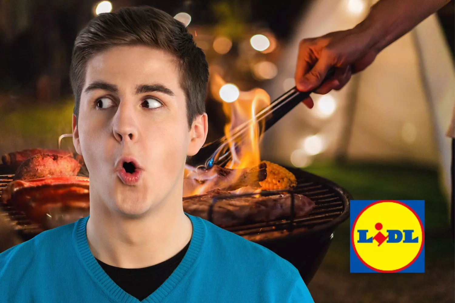 Un consumidor sorprendido de adquirir la barbacoa de carbón más económica del mercado en Lidl/ Fotomontaje Consumidor Global
