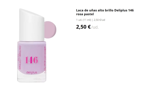 Laca de uñas alto brillo Deliplus 146 rosa pastel/ MERCADONA