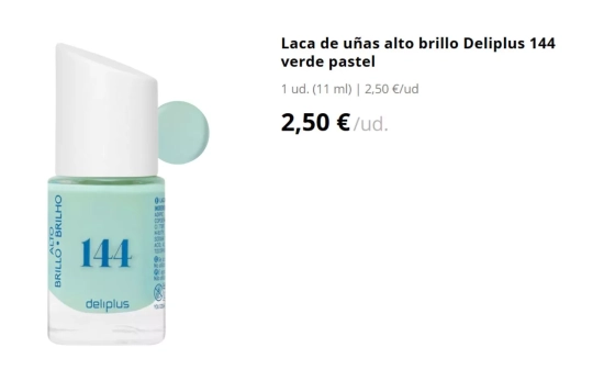 Laca de uñas alto brillo Deliplus 144 verde pastel/ MERCADONA