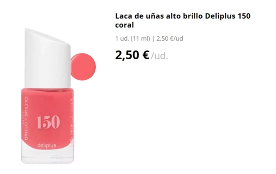 Laca de uñas alto brillo Deliplus 150 coral/ MERCADONA