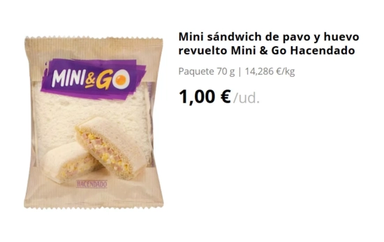 Mini sándwich de pavo y huevo revuelto Mini & Go Hacendado/ MERCADONA