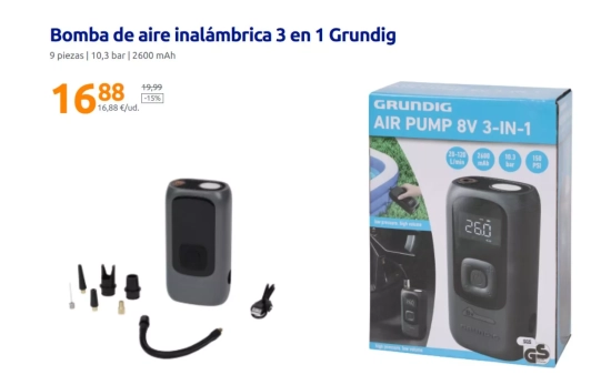 Bomba de aire inalámbrica 3 en 1 Grundig/ ACTION Bomba de aire inalámbrica 3 en 1 Grundig/ ACTION