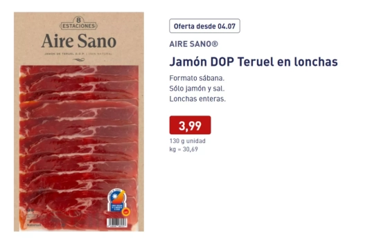 Jamón curado Teruel DOP/ ALDI Jamón curado Teruel DOP/ ALDI
