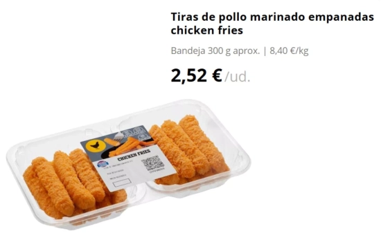 Tiras de pollo marinado empanadas chicken fries/ MERCADONA Tiras de pollo marinado empanadas chicken fries/ MERCADONA