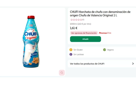 Horchata Chufi en la web de Alcampo / ALCAMPO Horchata Chufi en la web de Alcampo / ALCAMPO