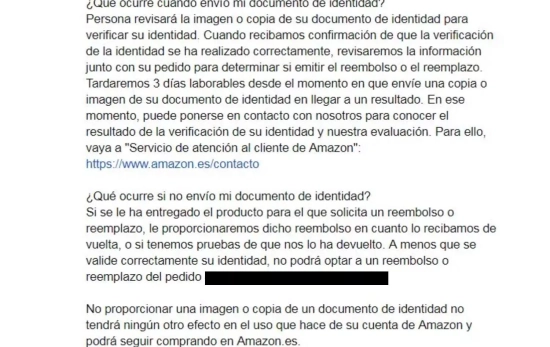 Mensaje de Amazon al cliente / CEDIDA Mensaje de Amazon al cliente / CEDIDA