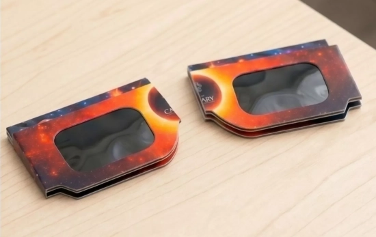 Las gafas para ver el eclipse de Aldi cortadas para colocarlas sobre el móvil Las gafas para ver el eclipse de Aldi cortadas para colocarlas sobre el móvil