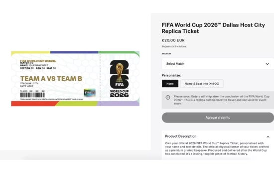 Réplica de entrada personalizada del Mundial 2026 / FIFA Réplica de entrada personalizada del Mundial 2026 / FIFA