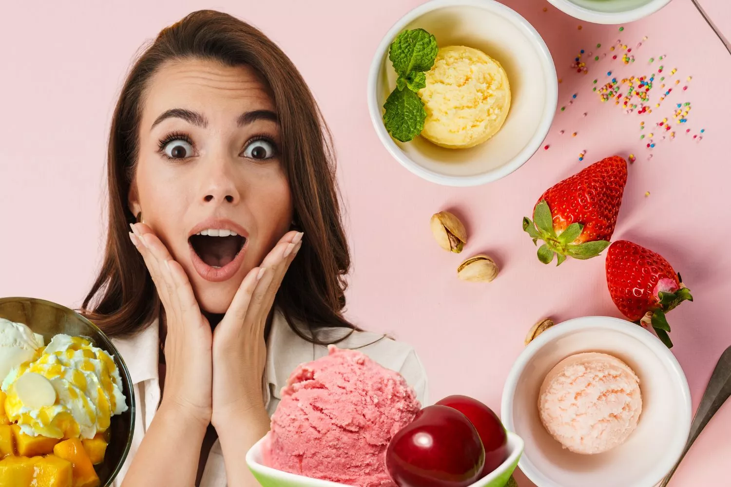 Una consumidora e ingredientes para hacer helado casero y saludable / Fotomontaje CONSUMIDOR GLOBAL
