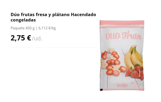 Dúo frutas fresa y plátano Hacendado congeladas/ mercadona Dúo frutas fresa y plátano Hacendado congeladas/ mercadona
