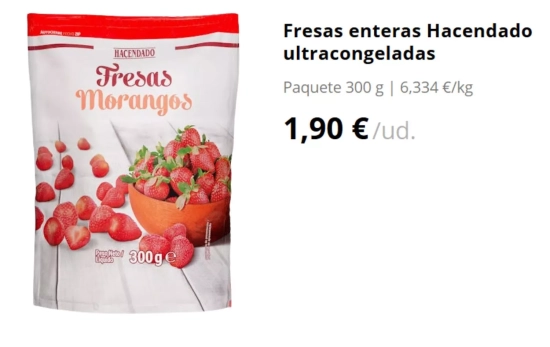 Fresas enteras Hacendado ultracongeladas/ MERCADONA Fresas enteras Hacendado ultracongeladas/ MERCADONA