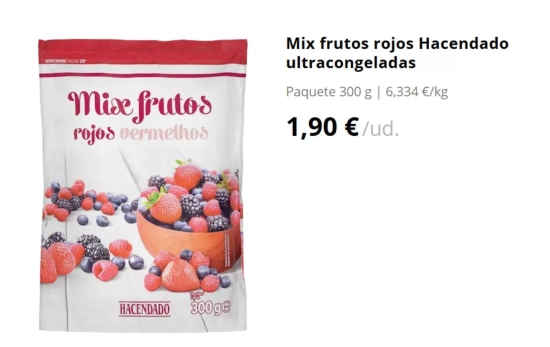 Mix frutos rojos Hacendado ultracongeladas/ MERCADONA Mix frutos rojos Hacendado ultracongeladas/ MERCADONA