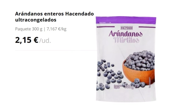Arándanos enteros Hacendado ultracongelados/ MERCADONA Arándanos enteros Hacendado ultracongelados/ MERCADONA