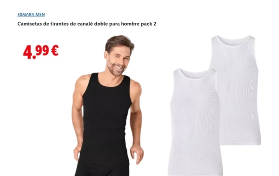Camisetas de tirantes de canalé doble para hombre pack 2/ LIDL